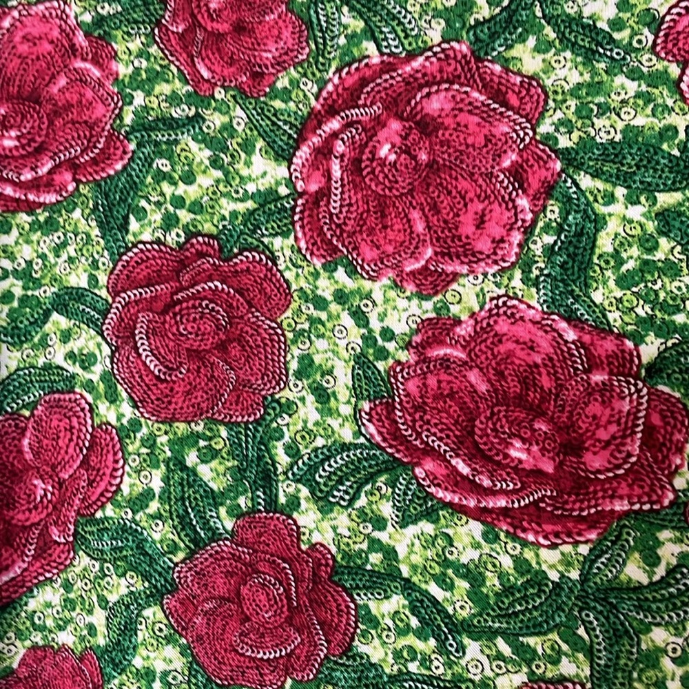 Halogen A-Line Side Slit Midi Skirt In Carmine Roses/Green Womens Size S - Picture 10 of 11